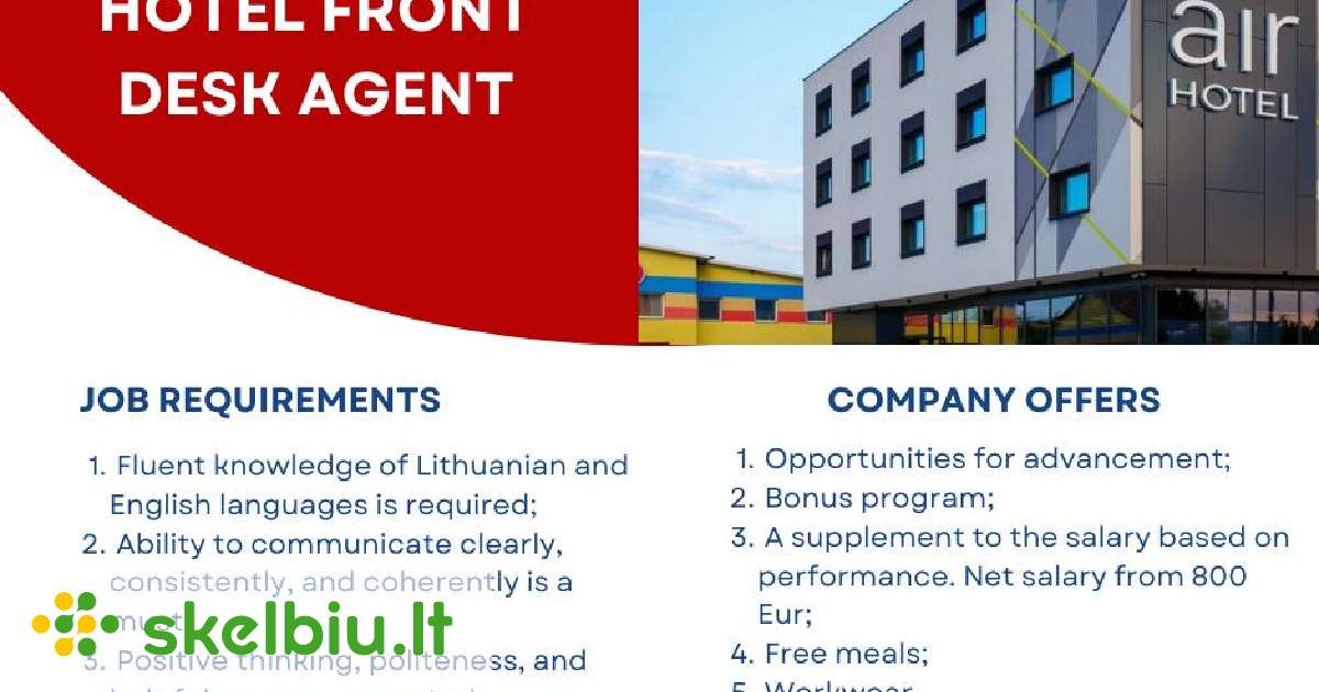 Ieškome Hotel Front Desk Agent Kaune! Skelbiu.lt