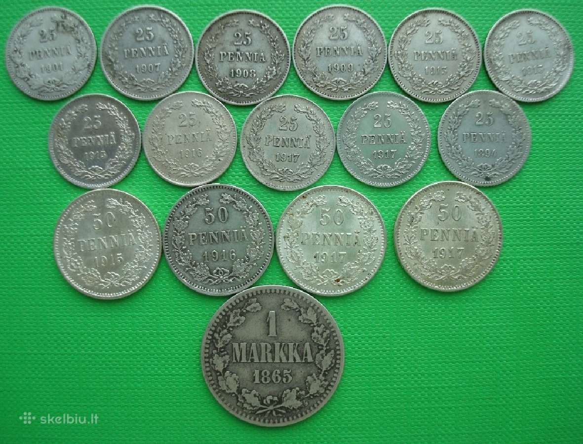 Rusija suomija 25-50 pennia1894-1917 1 markka 1865