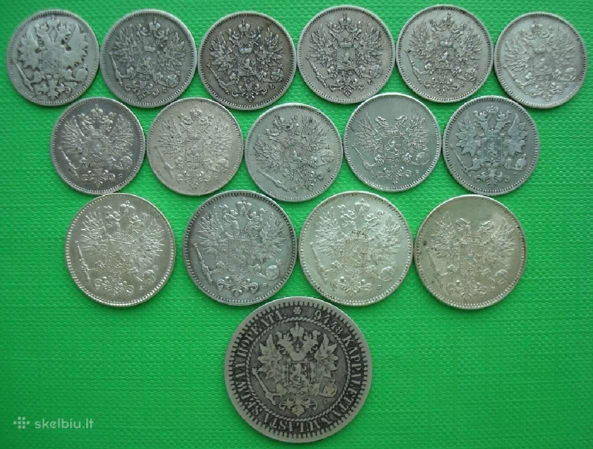 Rusija suomija 25-50 pennia1894-1917 1 markka 1865 - nuotraukos Nr. 2