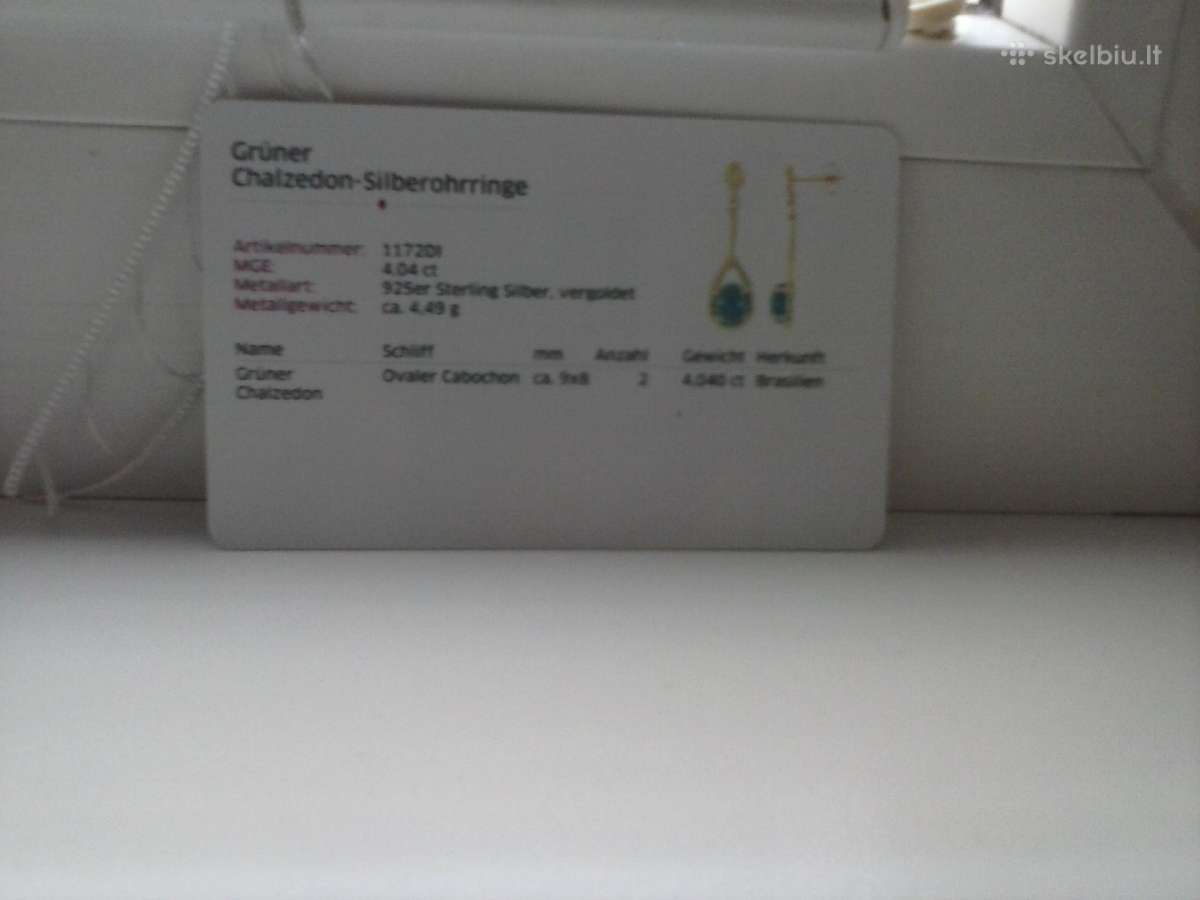 Chalcedonas sidabriniai paauksuoti Auskarai - nuotraukos Nr. 2