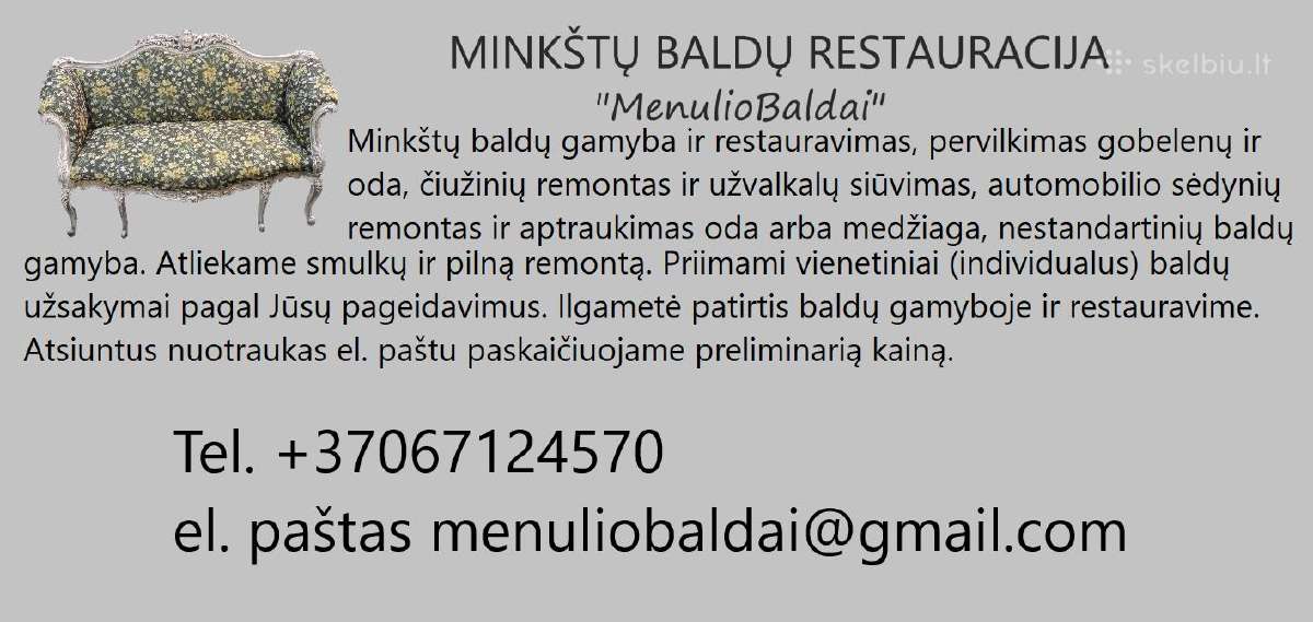 Minkštų baldų remontas ir restauravimas