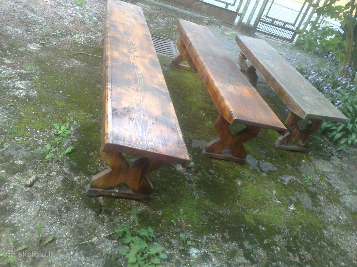Vintažinis medinis stalas ir 3 mediniai suolai - nuotraukos Nr. 4