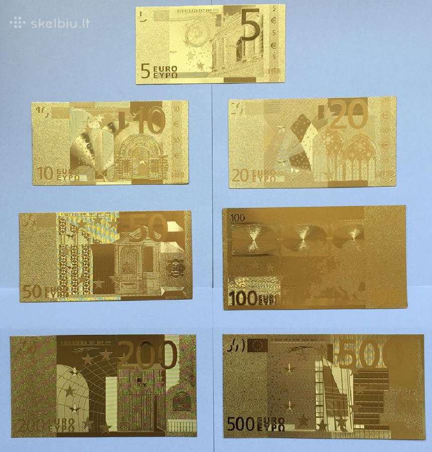 Paauksuoti eurų banknotai