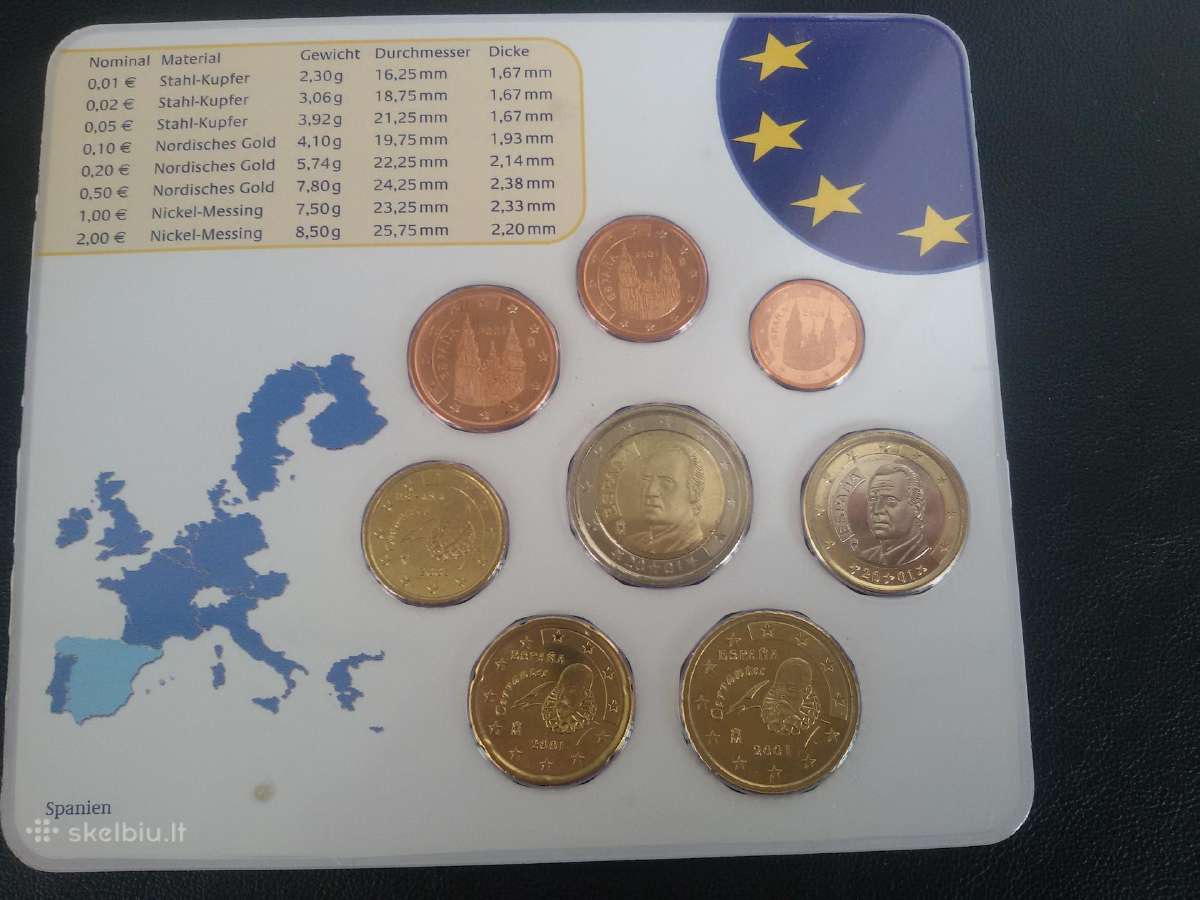 Ispanija 2001m Euro rinkinukas Unc