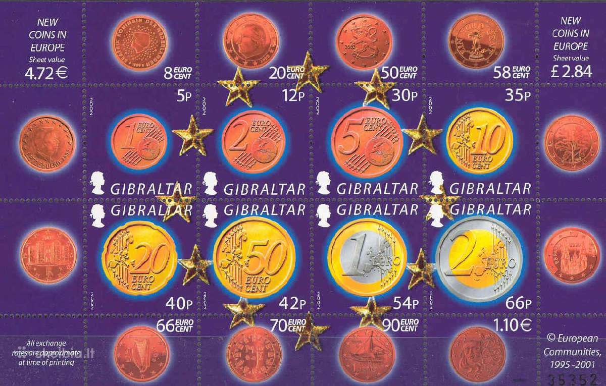 Gibraltaras 2002. Euro monetos.