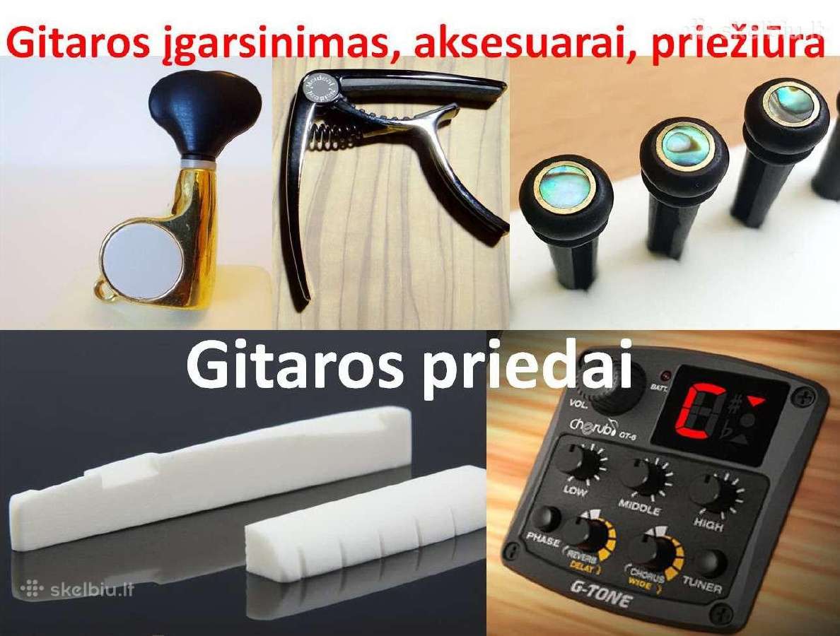 Akustines gitaros igarsinimas, aksesuarai, priedai