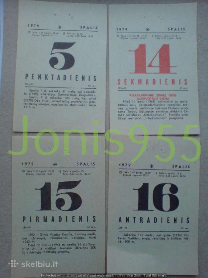 Kalendoriaus lapeliai - 1979m.