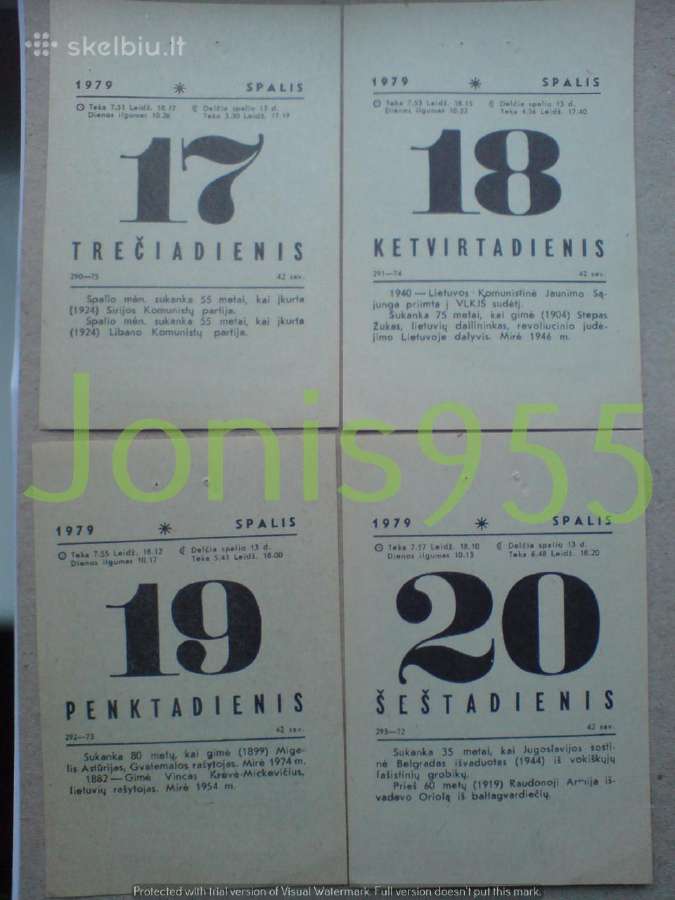 Kalendoriaus lapeliai - 1979m. - nuotraukos Nr. 2
