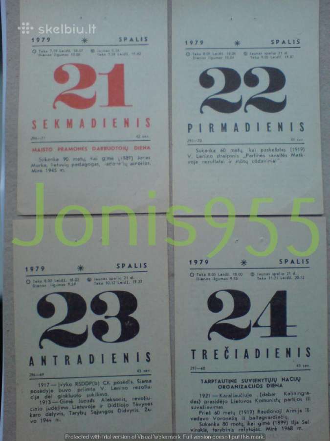 Kalendoriaus lapeliai - 1979m. - nuotraukos Nr. 3