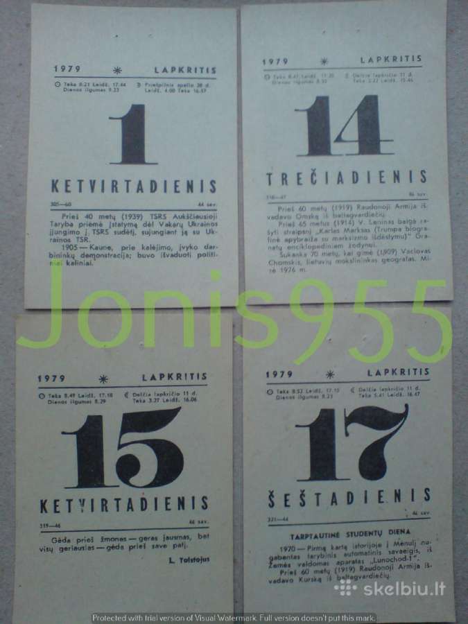 Kalendoriaus lapeliai - 1979m. - nuotraukos Nr. 6