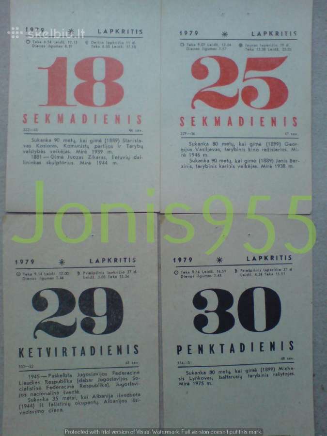 Kalendoriaus lapeliai - 1979m. - nuotraukos Nr. 7