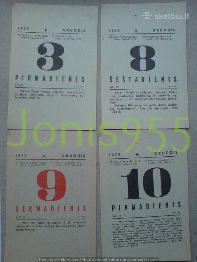 Kalendoriaus lapeliai - 1979m. - nuotraukos Nr. 8