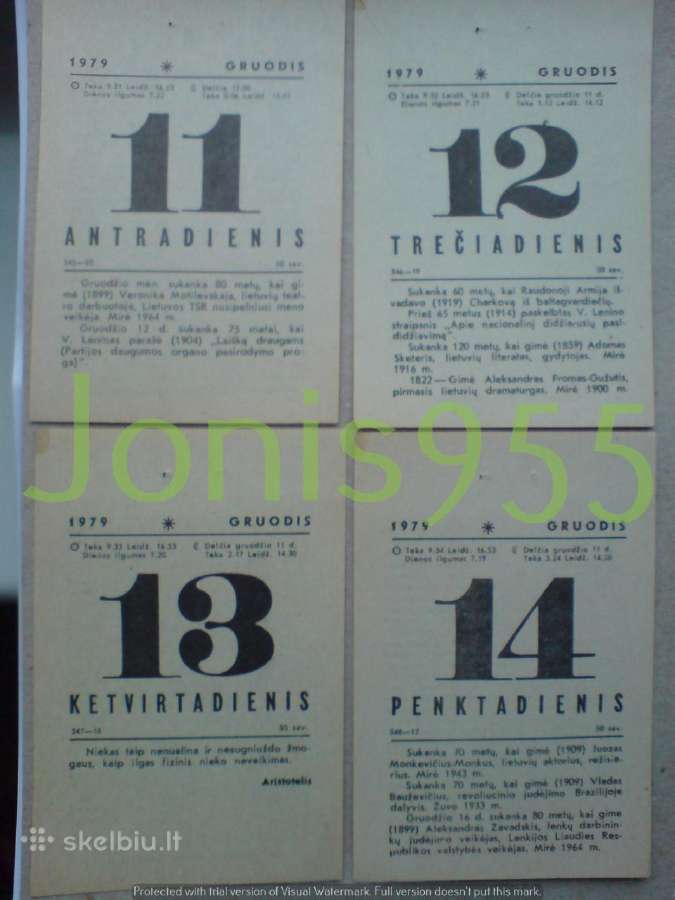 Kalendoriaus lapeliai - 1979m. - nuotraukos Nr. 9
