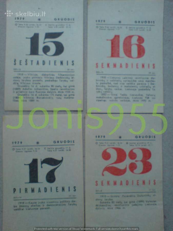 Kalendoriaus lapeliai - 1979m. - nuotraukos Nr. 10