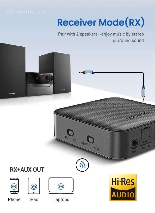 Bluetooth 5.0 (aptx HD)adapteris Imtuvas-siųstuvas - nuotraukos Nr. 4