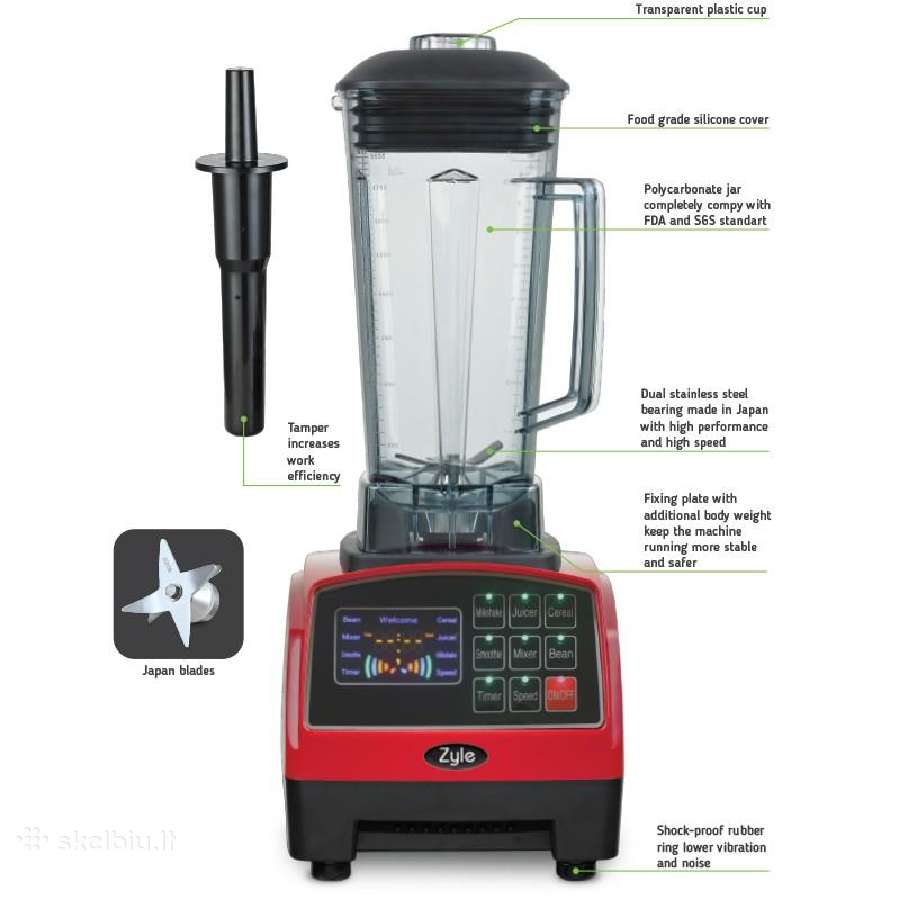 Blenderis Zyle Zy858bl 2l 2200w red naujas - nuotraukos Nr. 4