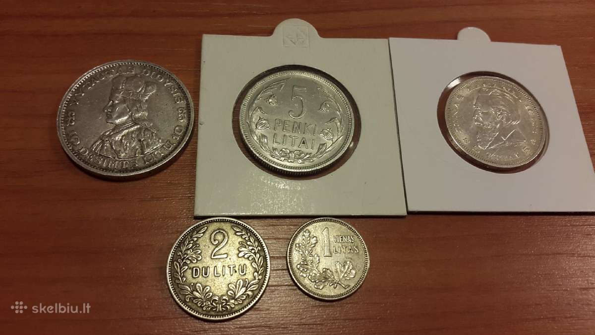 Smetoniniai 10,5,5,2,1 sidabriniai litai.