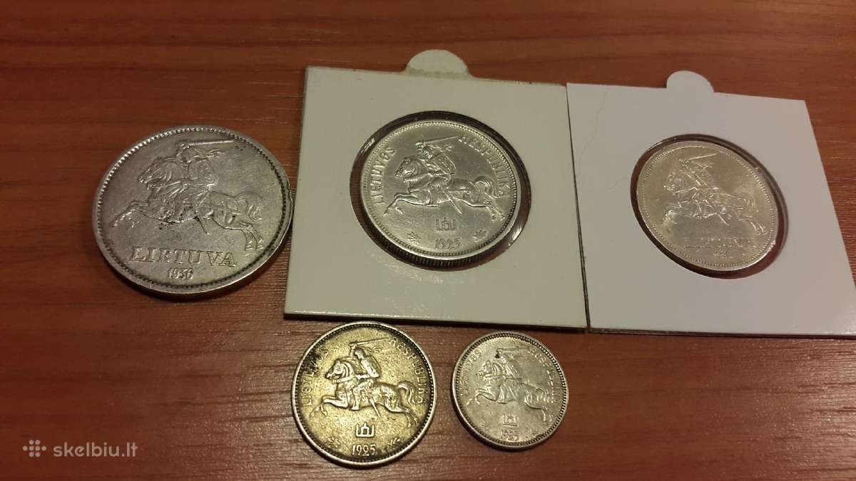 Smetoniniai 10,5,5,2,1 sidabriniai litai. - nuotraukos Nr. 2