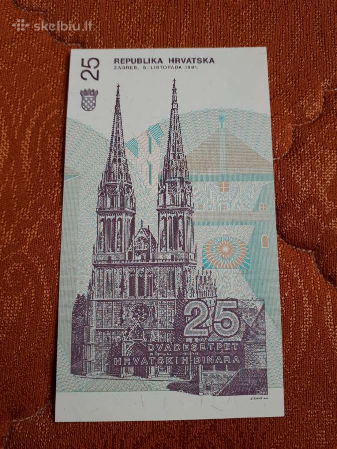 Kroatija 25 Dinarai 1991m. Unc - nuotraukos Nr. 2