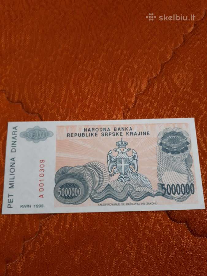 Kroatija 5 000 000 Dinarų 1993m. Unc - nuotraukos Nr. 2