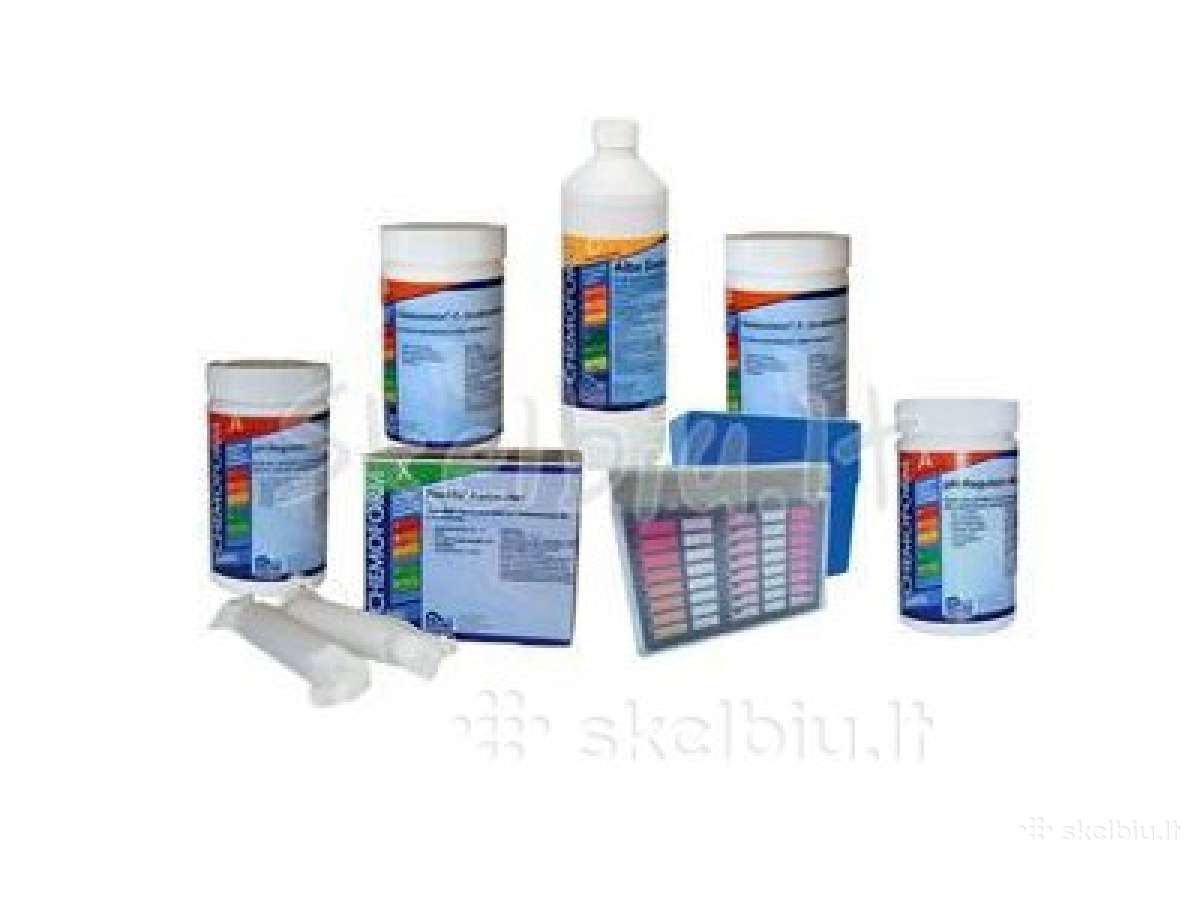 Chemikalai baseinui, chloras, algicidas, Ph