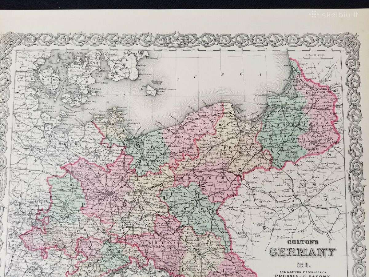 1855 m. Prūsijos originalus žemėlapis