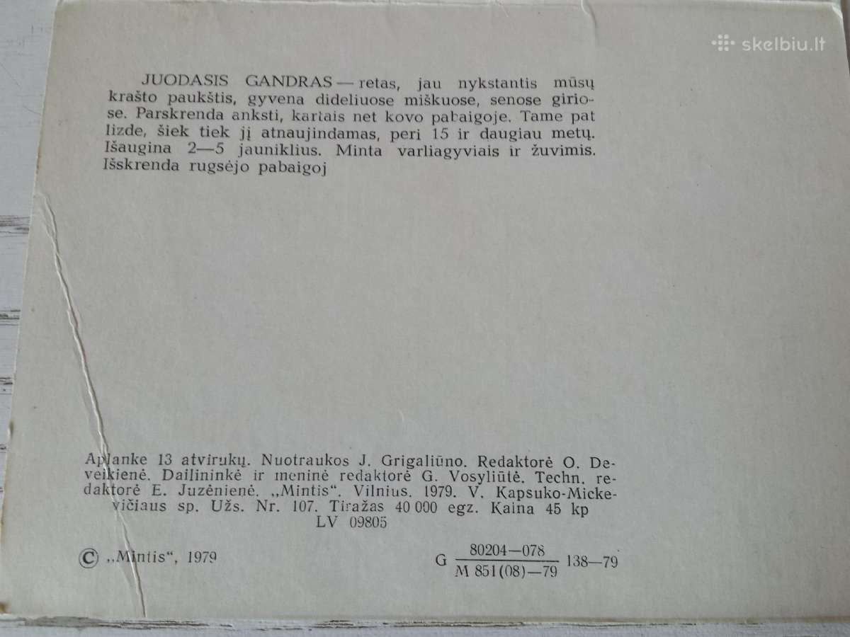 Mūsų sparnuočiai 1979 m. atvirukų rinkinyje - nuotraukos Nr. 5