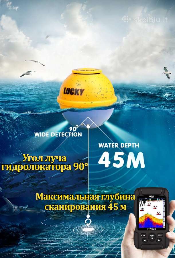Naujas žuvų ieškiklis echolotas belaidis iki 100m - nuotraukos Nr. 8