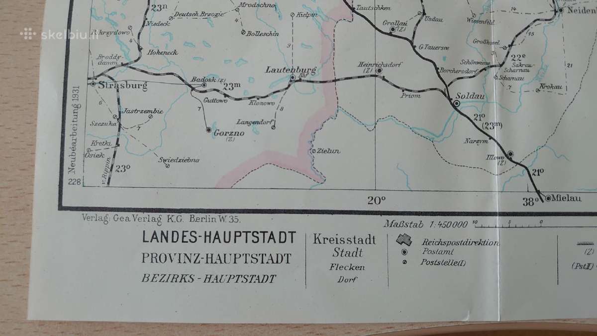 1920 m. Rytprūsių žemėlapis (Memel, Konigsberg.) - nuotraukos Nr. 8