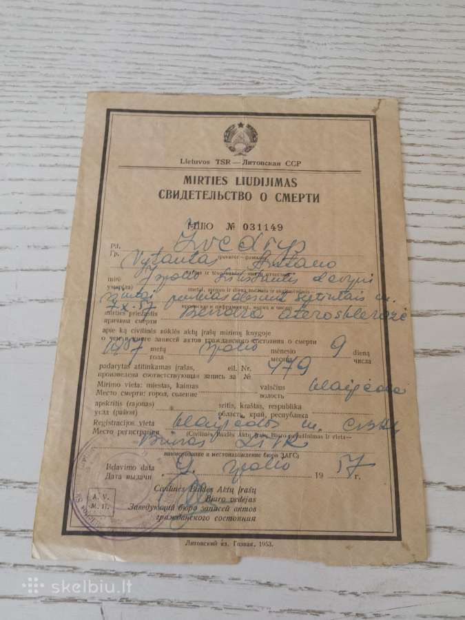 Mirties liudijimas 1957 m.