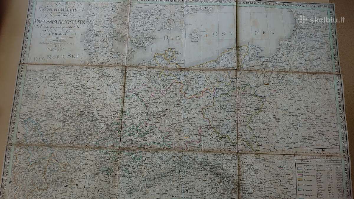 Originalus Prūsijos žemėlapis 1826 m.