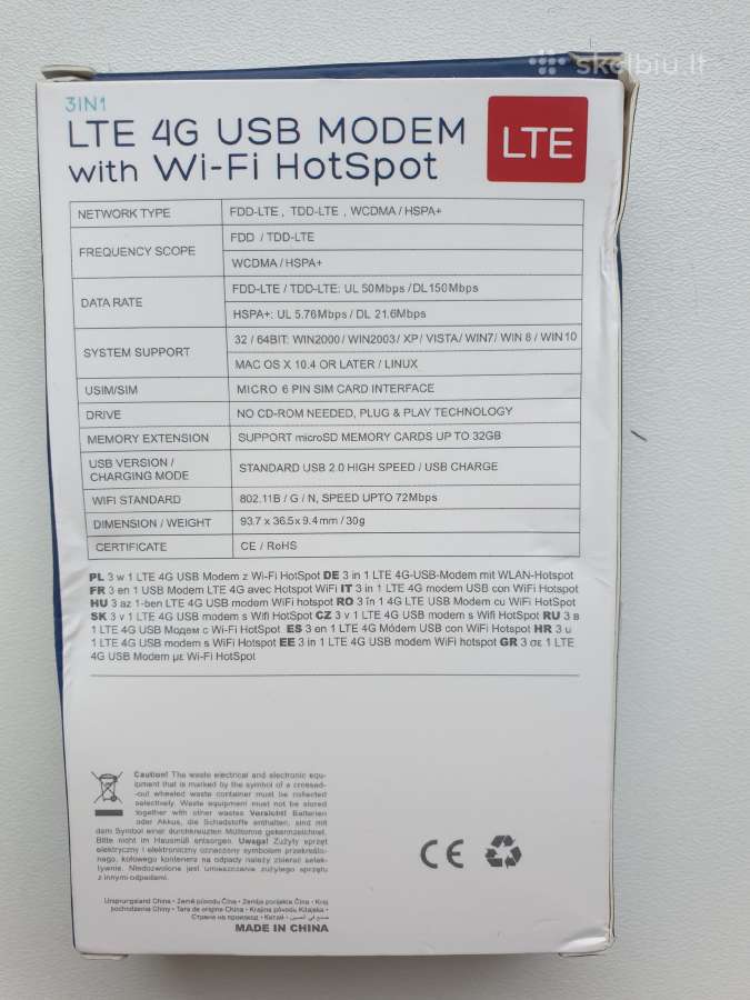 Naujas 3g 4G Lte Usb modemas su Sim kortele - nuotraukos Nr. 7