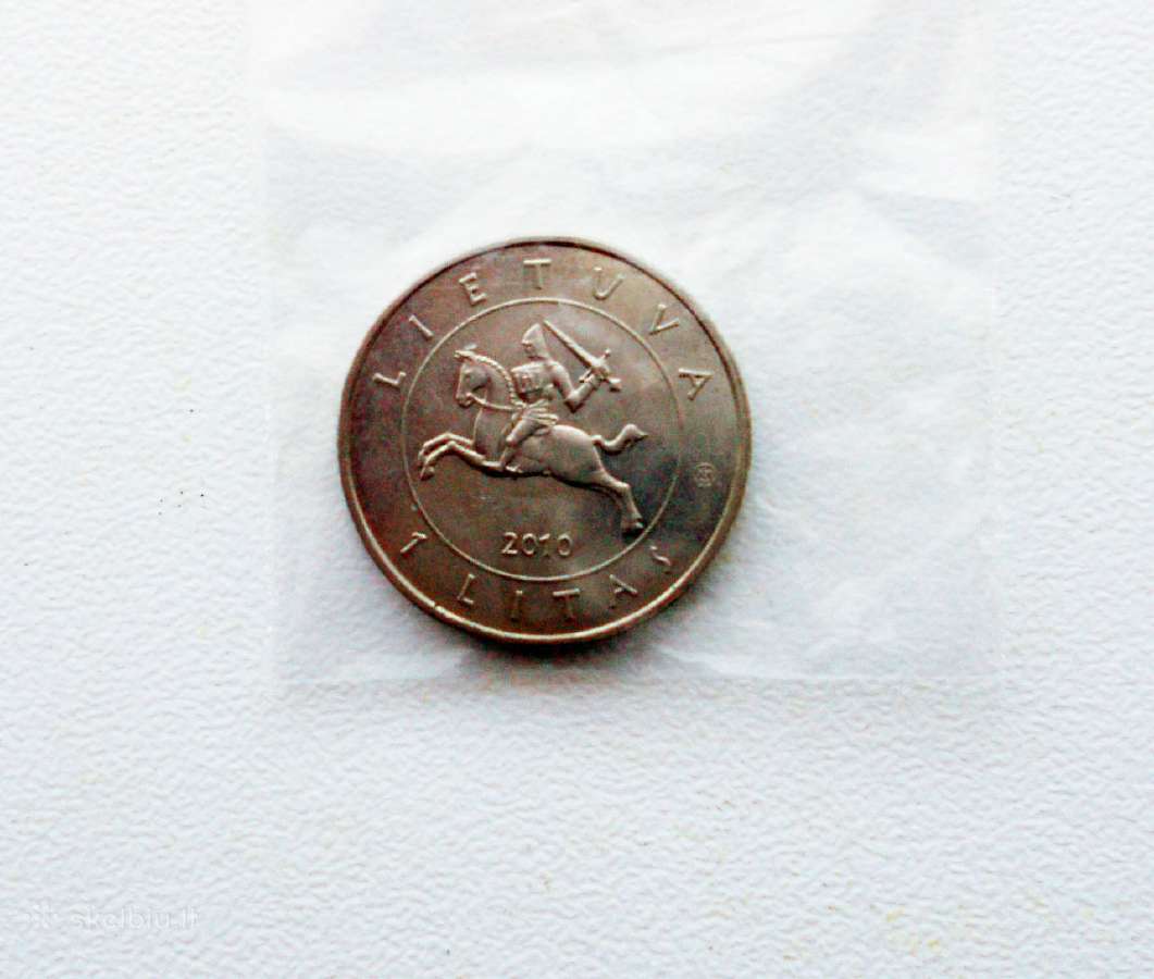 1 litas 2010m Unc iš bankinio ritinėlio. - nuotraukos Nr. 2