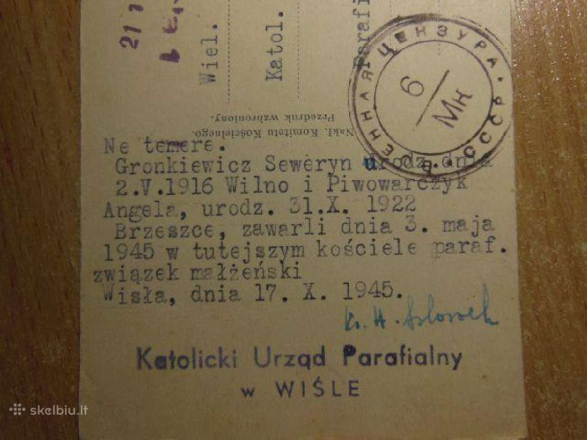 Wisla kosciol kotolicki su antspaudų cenzūra 1945m - nuotraukos Nr. 2