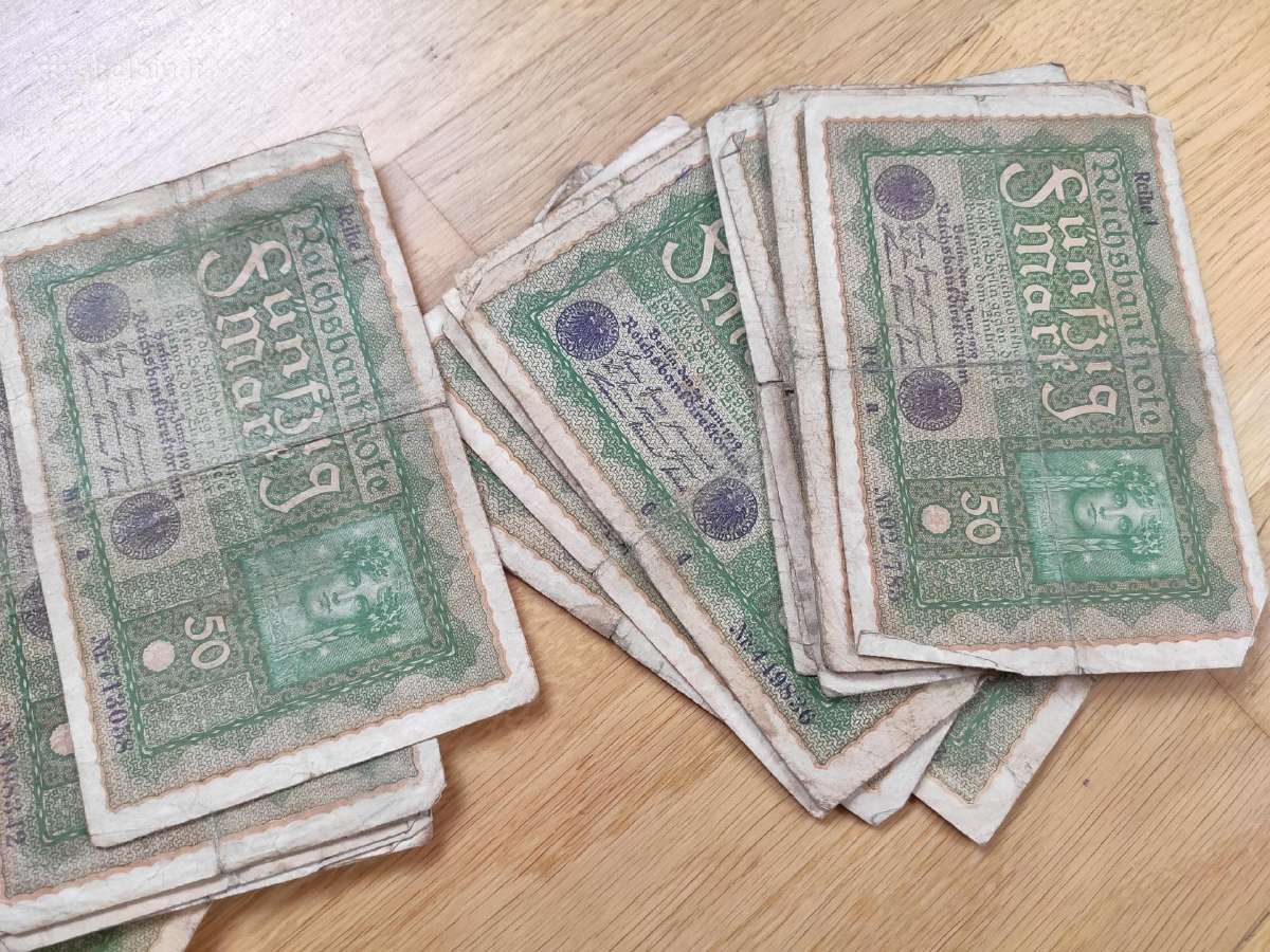 Pigiai 50 vienetų senų vokiškų banknotų (1919m) - nuotraukos Nr. 3