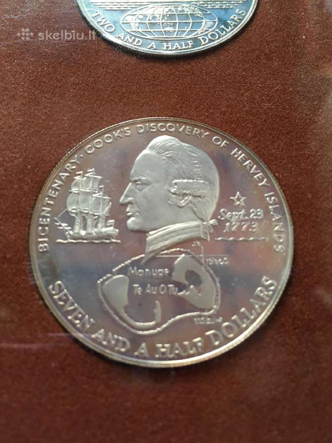 Monetos Cook i.1973m, 7,5 ir 2,5 dollars sidabras