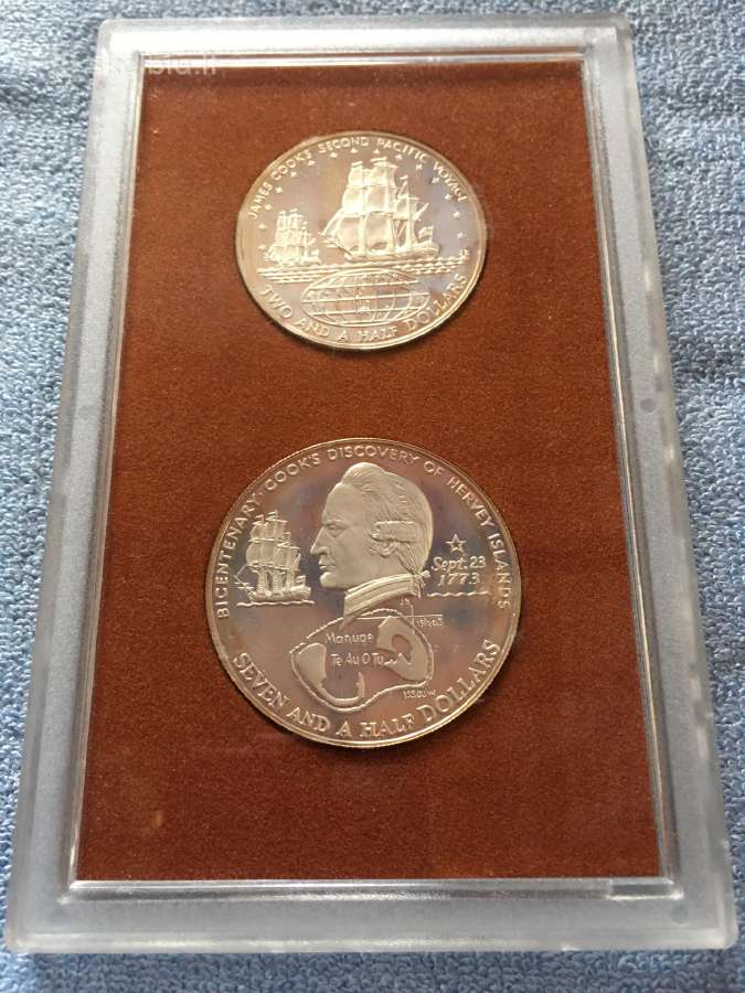 Monetos Cook i.1973m, 7,5 ir 2,5 dollars sidabras - nuotraukos Nr. 3