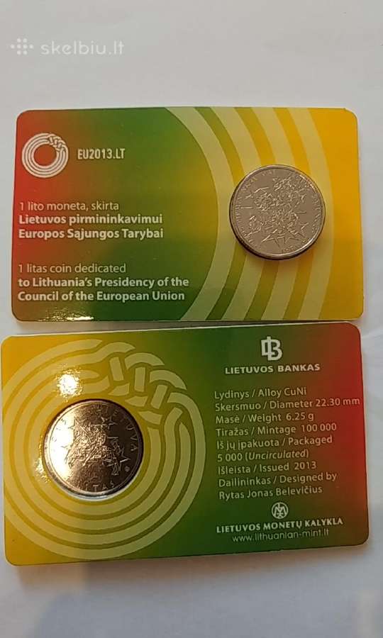 1 litas, Lietuvos Pirmininkavimui Es - kortelė