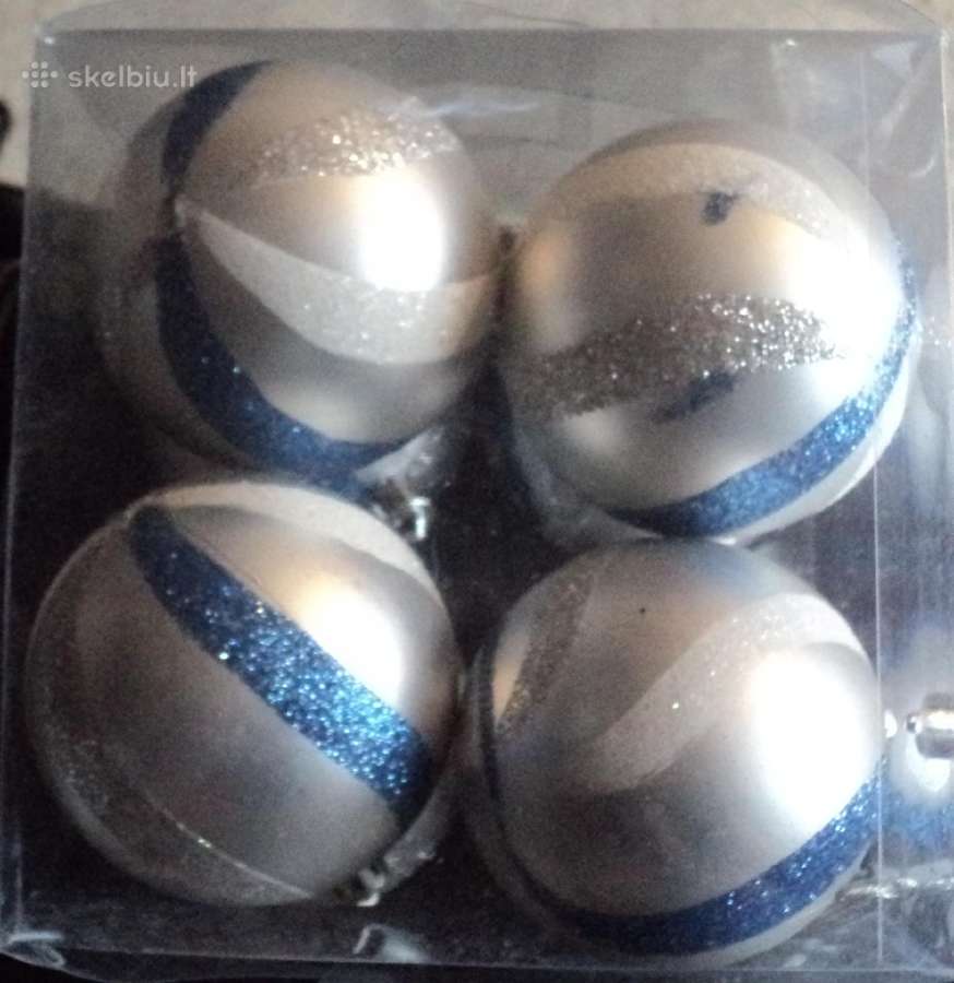 Eglutės žaisliukai dydeli sidabriniai/melsvi