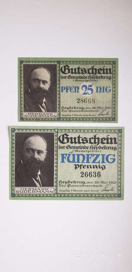 1921m. Šilutė/heydekrug 25 ir 50 pfennig