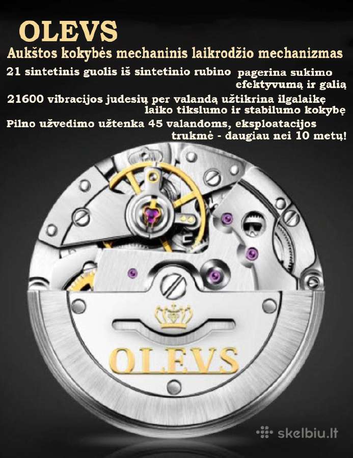 Laikrodis Olevs, mechaninis, atsparus, vyriškas - nuotraukos Nr. 8