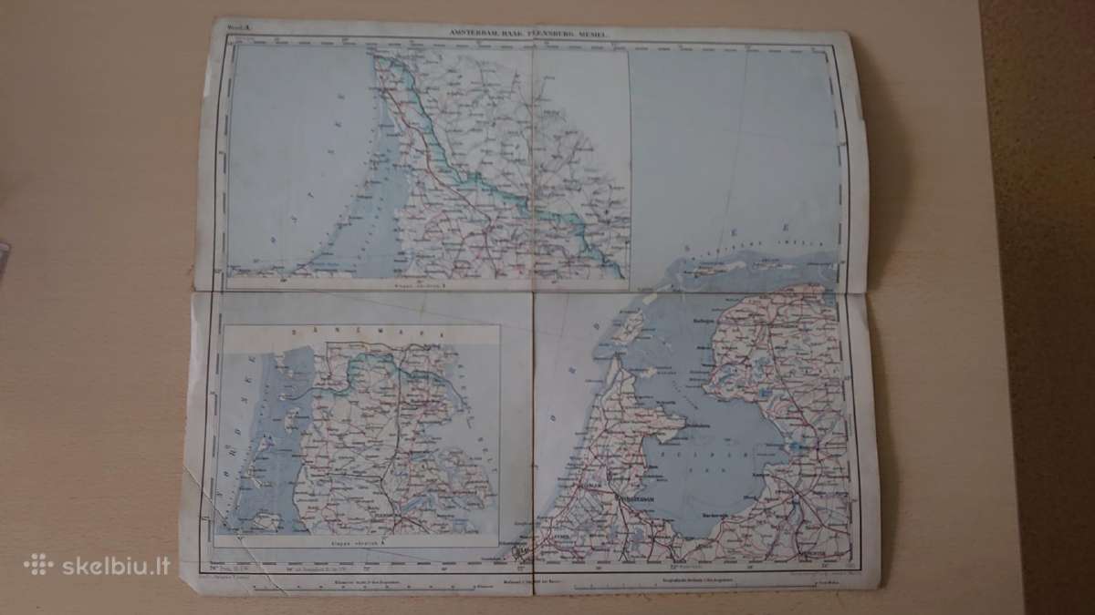Žemėlapis Amsterdam, Haag, Flensburg, Memel 1885 m