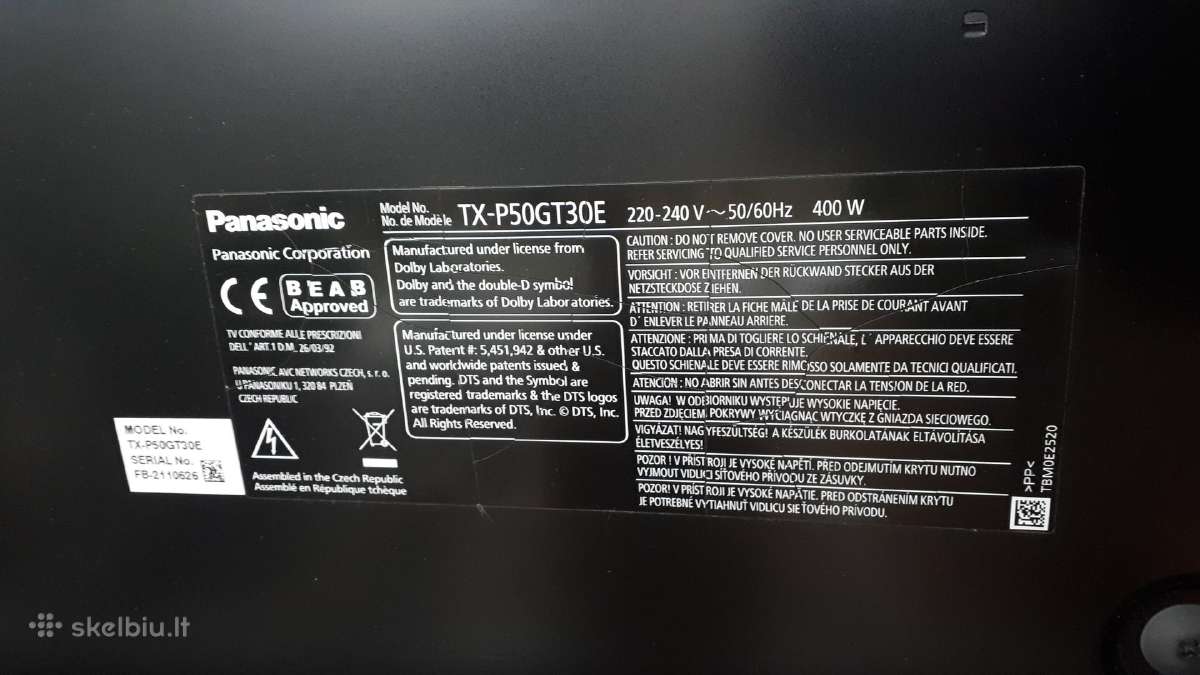 Parduodu Plazmini TV Panasonic Tx-p50gt30e - nuotraukos Nr. 3