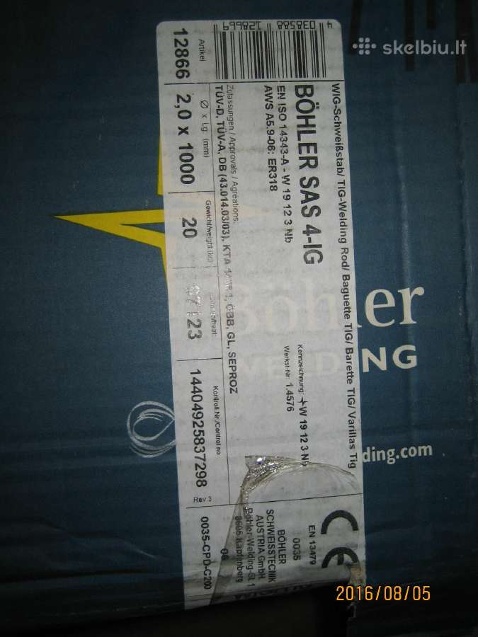 5 kg. Er318 Nerud.plienui suvirin strypeliai, 2 mm - nuotraukos Nr. 12