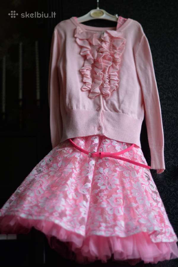 Beautees Neon Lace Belted Skater Dress Girls10m.