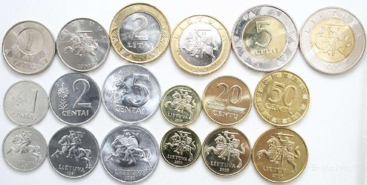 9 vnt .unc litų ir centų monetos