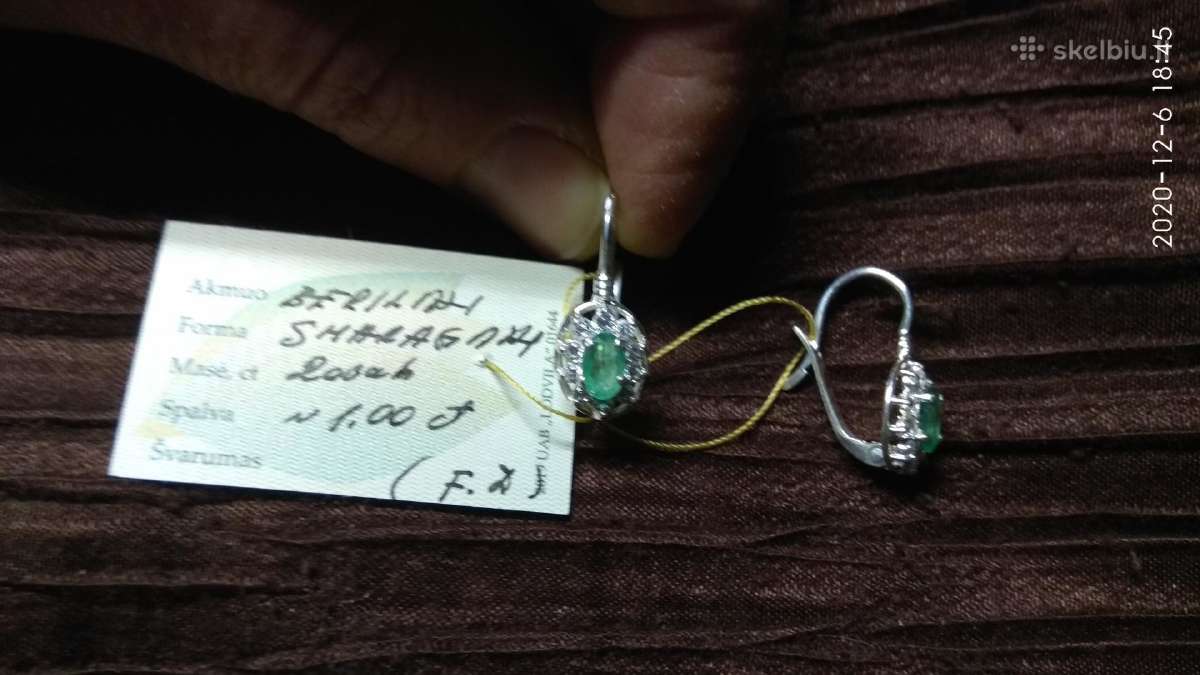 Sidabriniai auskarai su smaragdais beriliais 1ct - nuotraukos Nr. 2