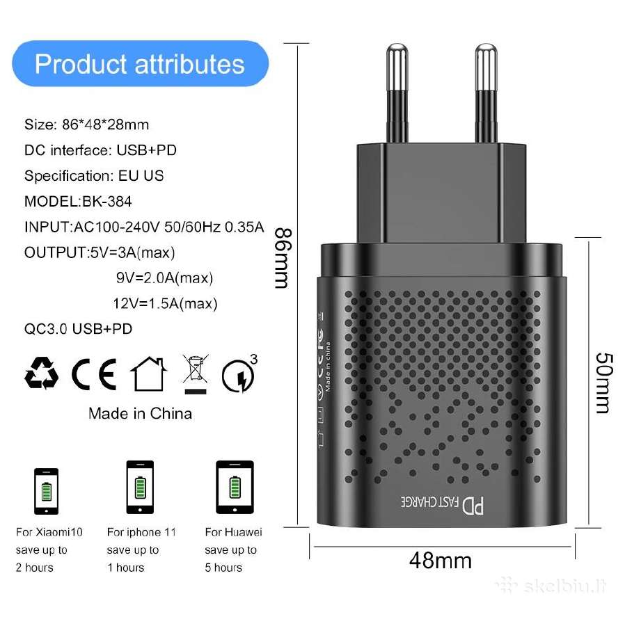 iPhone 12,11,xr ir kt. telefonų greitas kroviklis - nuotraukos Nr. 11