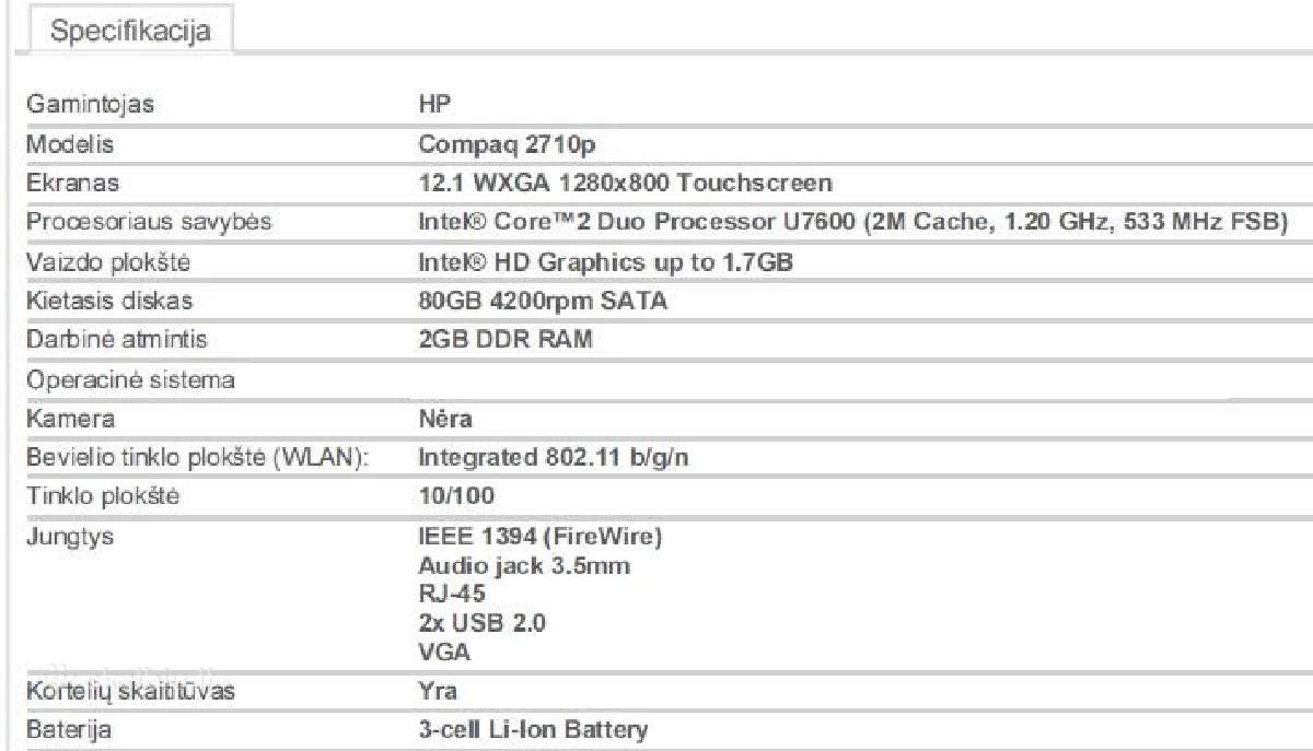 Hp Compaq 2710p - nuotraukos Nr. 4