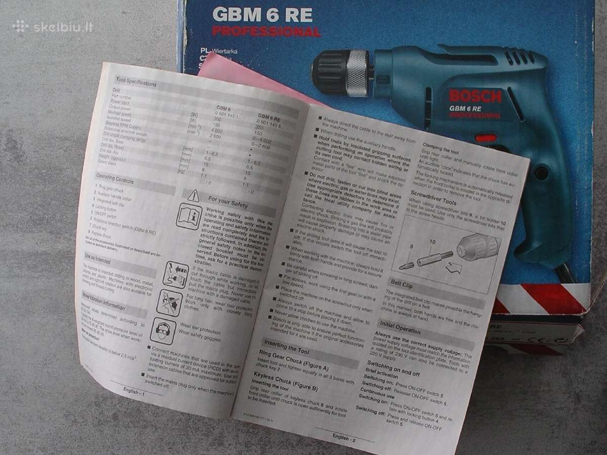 Elektrinė drėlė, grąžtas, gręžtuvas Bosch Gbm 6 Re - nuotraukos Nr. 8
